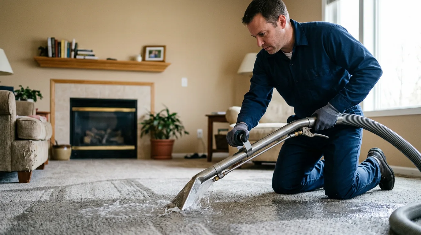 Water damage restoration technician working near Campbell, MN